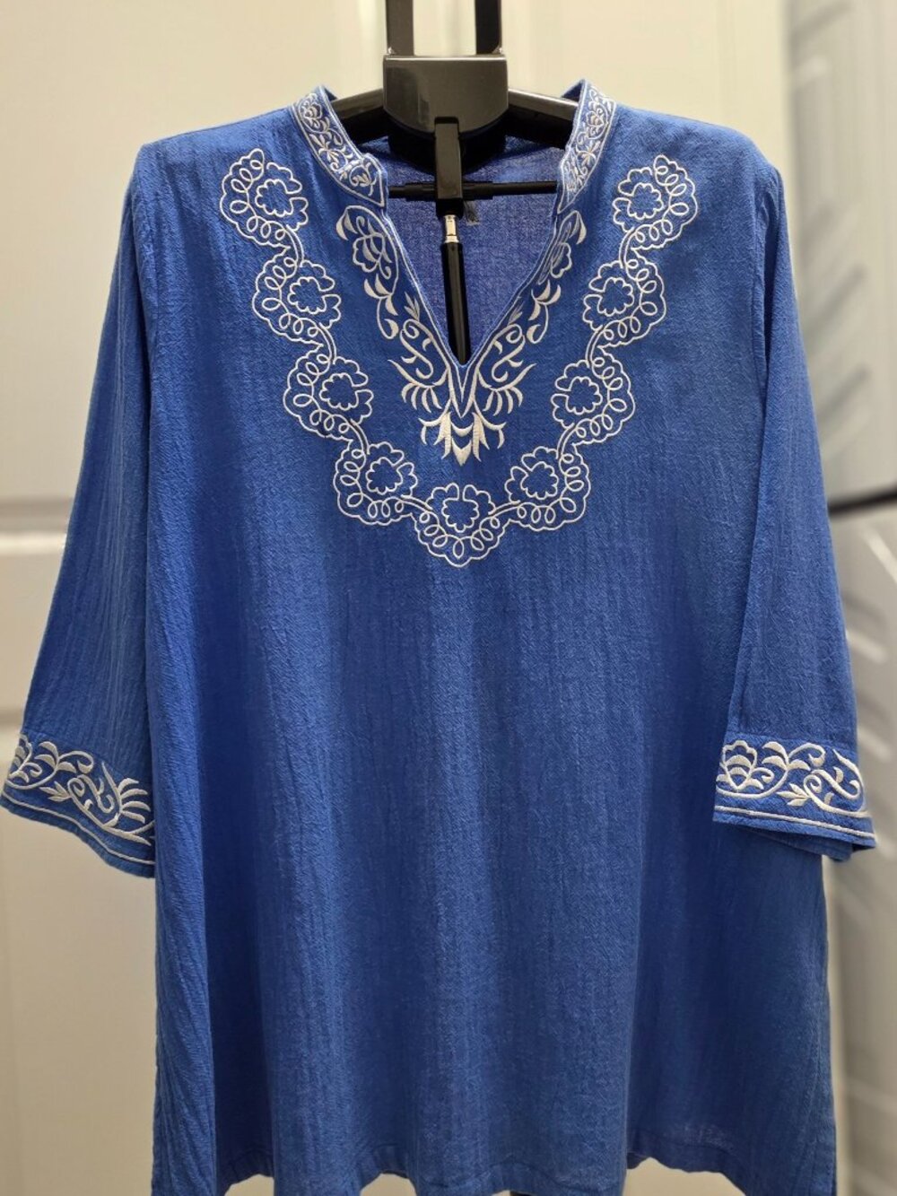 LuLu B Embroidered Blue Tunic Top